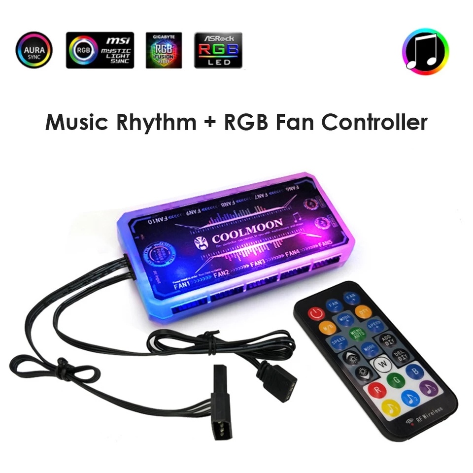 กล่องปรับไฟ Coolmoon ARGB Hub Controller 6 Pin Music Rythm & M/B Sync with Remote