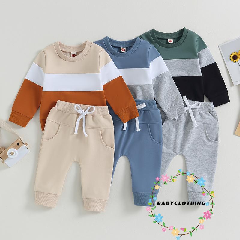 เสื้อผ้าเด็ก-เด็กทารกฤดูใบไม้ผลิ2ชิ้นชุดความคมชัดสีเสื้อแขนยาวและกางเกงยางยืดสําหรับเด็กวัยหัดเดินเสื้อผ้าฤดูใบไม้ร่วง