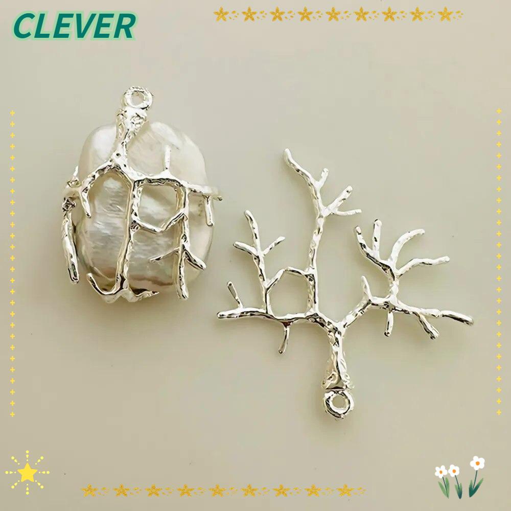 Clever จี้สร้อยคอ ฐานกิ่งไม้ ทองแดง ชุบเงิน 27 * 31 มม. DIY 5 ชิ้น