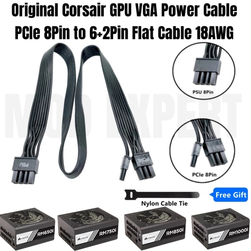 CORSAIR RM650i RM750i RM850i RM1000i ใหม่ PCIe 8Pin ถึง 6+2Pin VGA GPU สายไฟ 650 มม. 18AWG รองรับ Ty