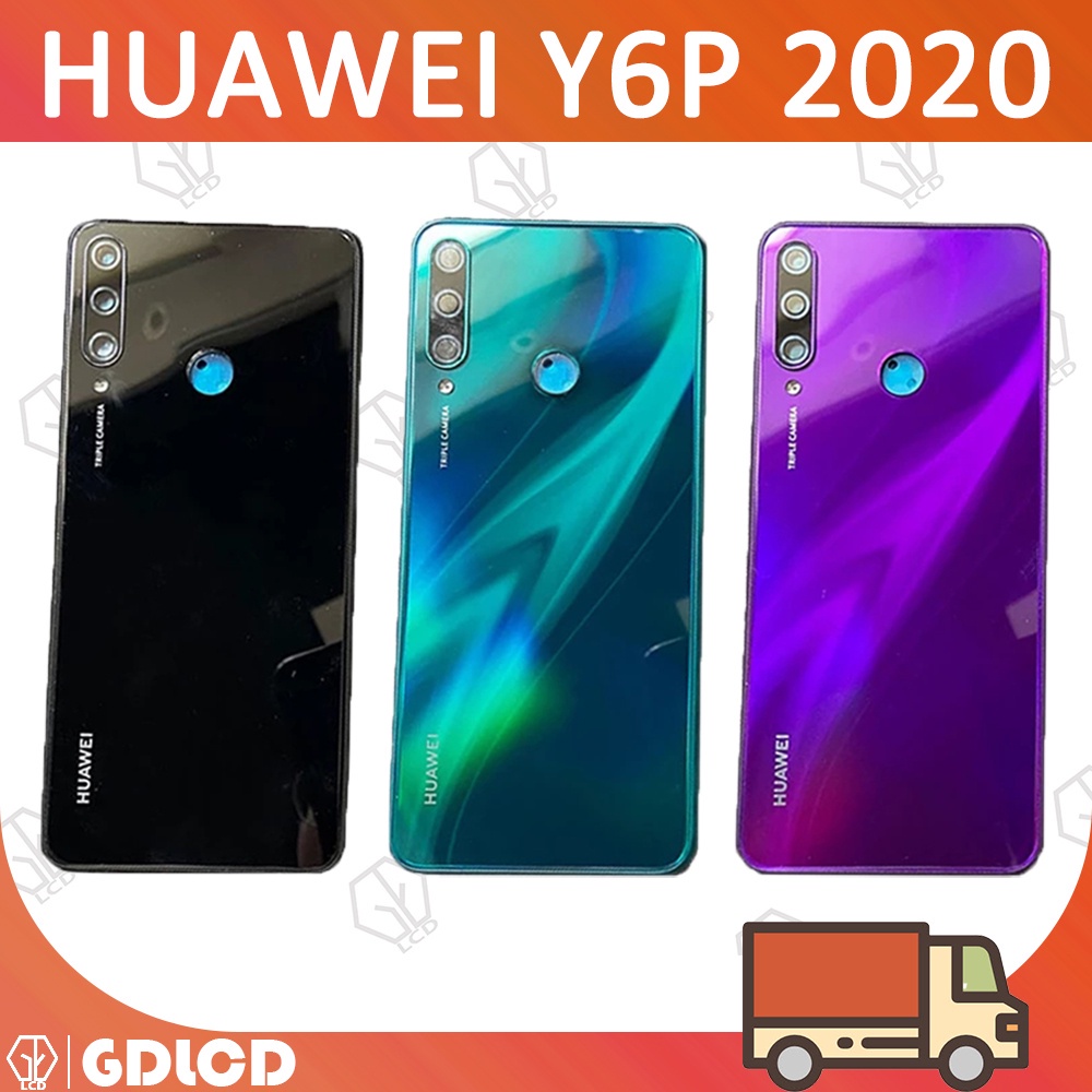 Huawei Y6P 2020 MED-LX9 MED-LX9N แบตเตอรี ่ กลับฝาครอบประตูกรณีด ้ านหลังกระจกซ ่ อมชิ ้ นส ่ วน