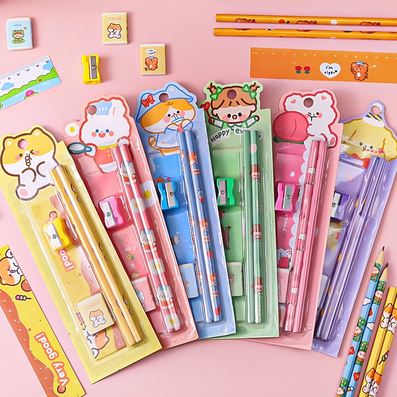 S59 ชุดดินสอลายการ์ตูน,เครื่องเขียนของนักเรียน 1้ซ็ท มี5ชิ้น,อุปกรณ์การเรียน,รางวัลเล็กๆสำหรับเด็ก