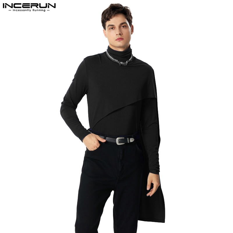 Incerun เสื้อกันหนาว คอสูง ผ้าถัก ยืดหยุ่น ลายทาง สําหรับผู้ชาย