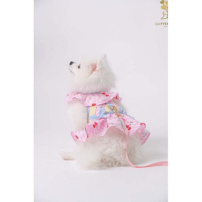 Glitter Pooch Harness ชุดรัดอก สายจูง เสื้อผ้า สุนัข, หมา, แมว, สัตว์เลี้ยง พร้อม สายจูง รุ่น Cherry Barbie