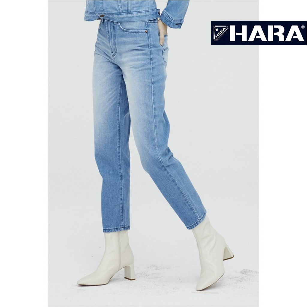 [ส่งฟรี] Hara ฮาร่า ของแท้ กางเกงยีนส์ กางเกงขายาวผู้หญิง กางเกงยีนส์เอวสูง สีน้ำเงิน  ใส่สบาย สีไม่ตก รุ่น HWB1-0003