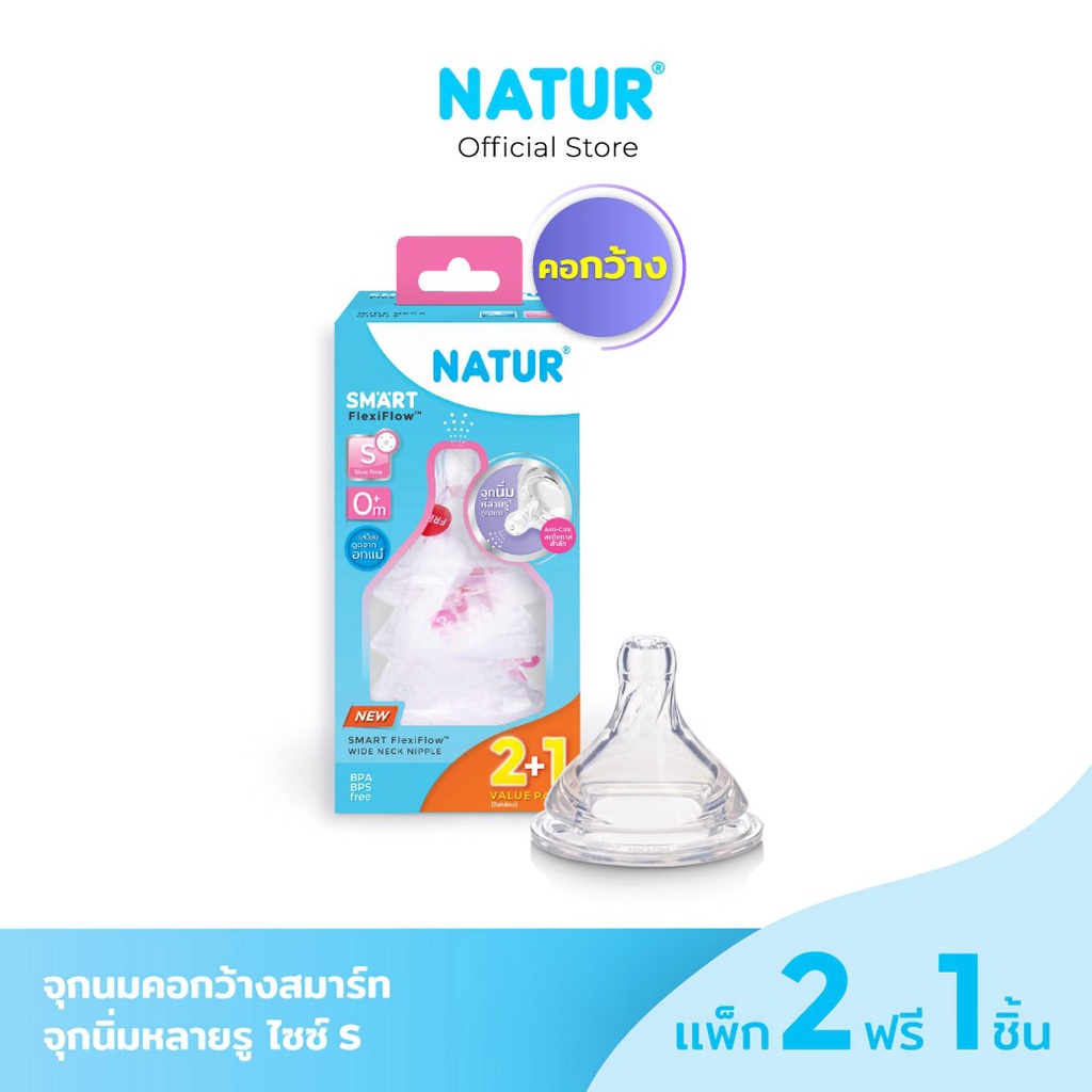 [2แถม1] NATUR เนเจอร์ จุกนม จุกนมเด็ก จุกนมนิ่มพิเศษ สมาร์ทจุกนิ่มหลายรู มีขนาด (S/M/L)