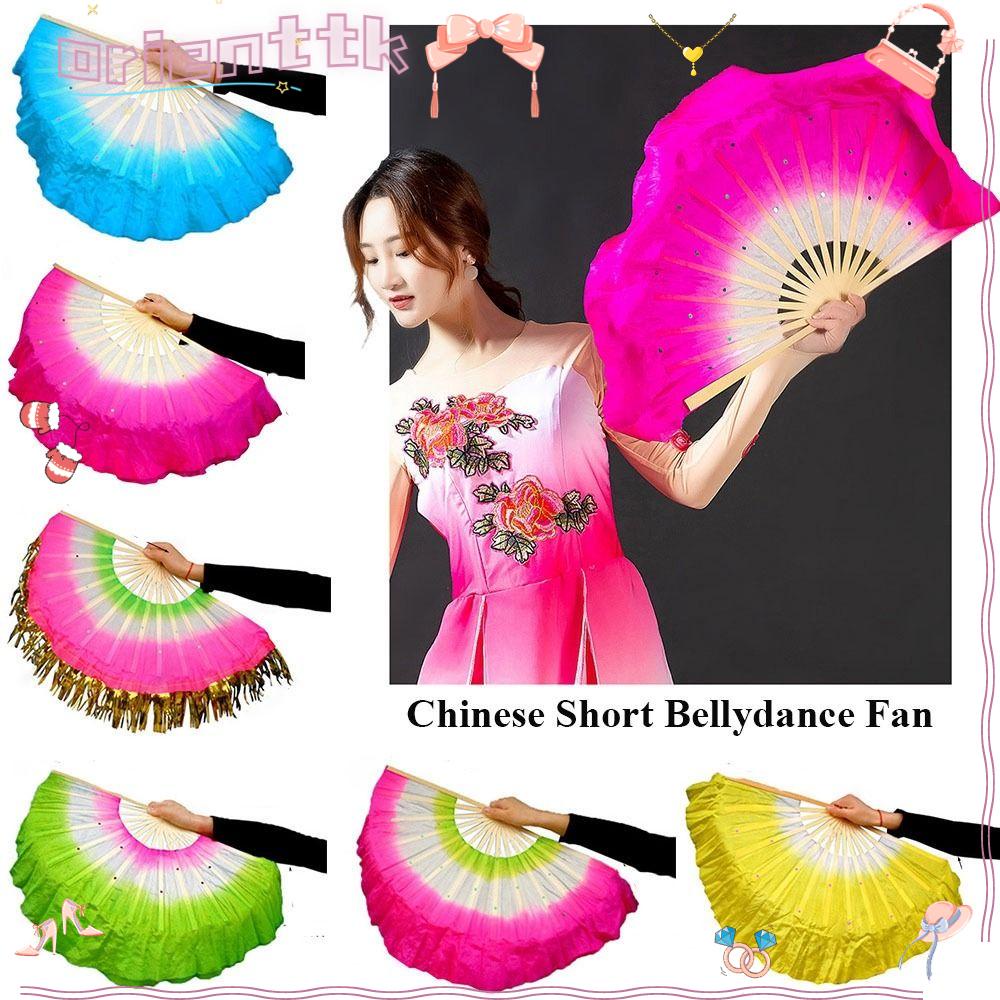 Orienttk พัดเต้นรําหน้าท้อง ขายดี ไล่โทนสี ยาว ผ้าไหมเรยอนเทียม พัด