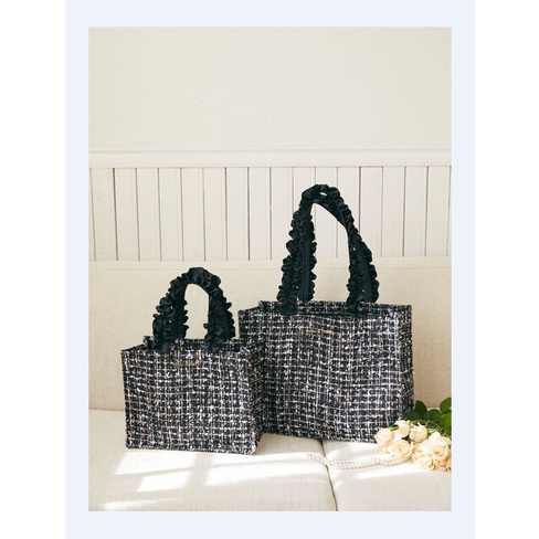 【 Maison De FLEUR 】กระเป๋าถือ ผ้าทวีตแฟลช ทรงสี่เหลี่ยม ขนาดเล็ก สไตล์ญี่ปุ่น คลาสสิก