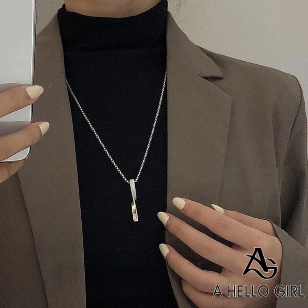 A HELLO GIRL เครื่องประดับ สร้อยคอโซ่ยาว แบบเกลียว เหล็กไทเทเนียม สไตล์ฮิปฮอป สําหรับผู้ชาย และผู้หญิง