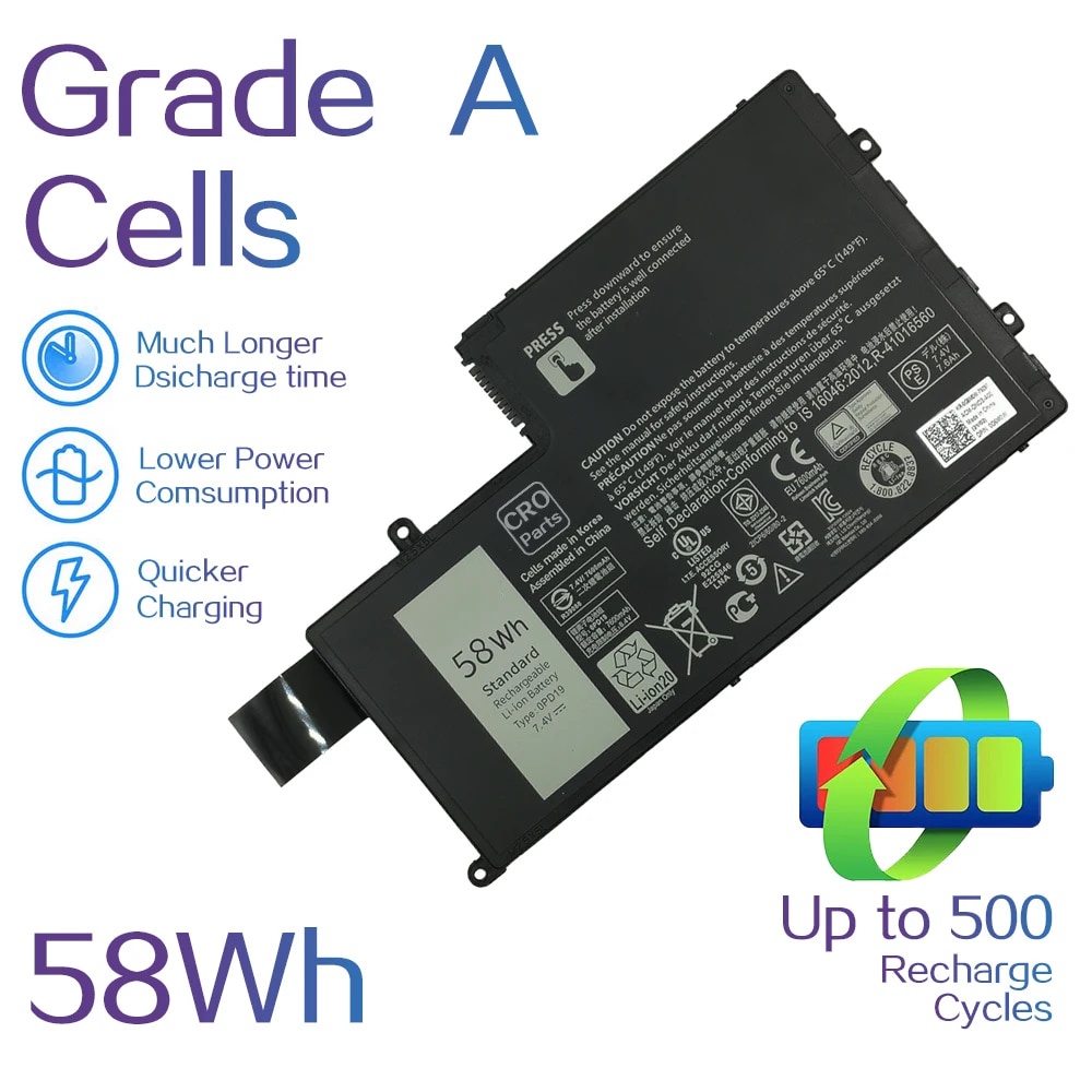 แบตเตอรี่แล็ปท็อป 58Wh Type 0PD19 7.4V Battery Replacement For Dell Latitude 3550 3450 R77WV DFVYN 5