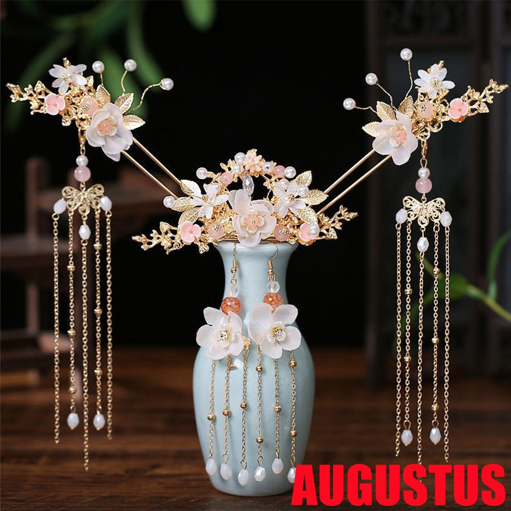 Augustus เครื่องประดับผม Hanfu กิ๊บติดผมดอกไม้แฟชั่นจีนหลากสี
