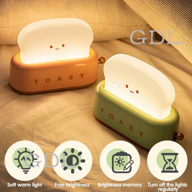 LED Bread Maker Night Light USB Charging Dimming Bedside Table Night Light Timer Night Sleep Lamp Bi