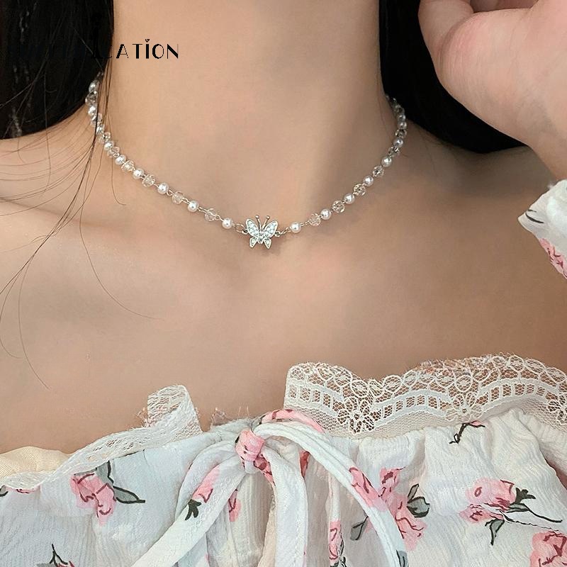 สร้อยคอโซ่ ประดับไข่มุกเทียม พลอยเทียม หรูหรา