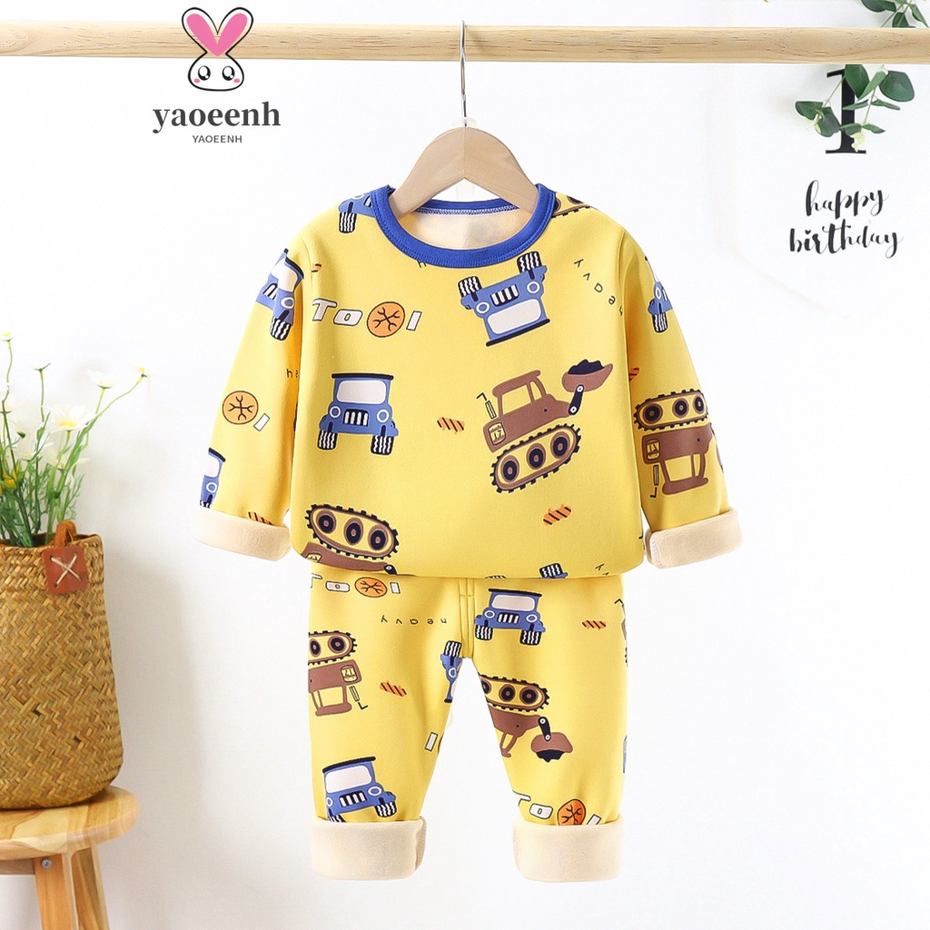 【YAOEENH】90-150 ซม. ฤดูใบไม้ร่วง ฤดูหนาว เด็ก ชุดชั้นใน ความร้อน เด็กชาย เด็กหญิง คอกลม แขนยาว ผ้าฟลีซ เลาจ์แวร์ Re