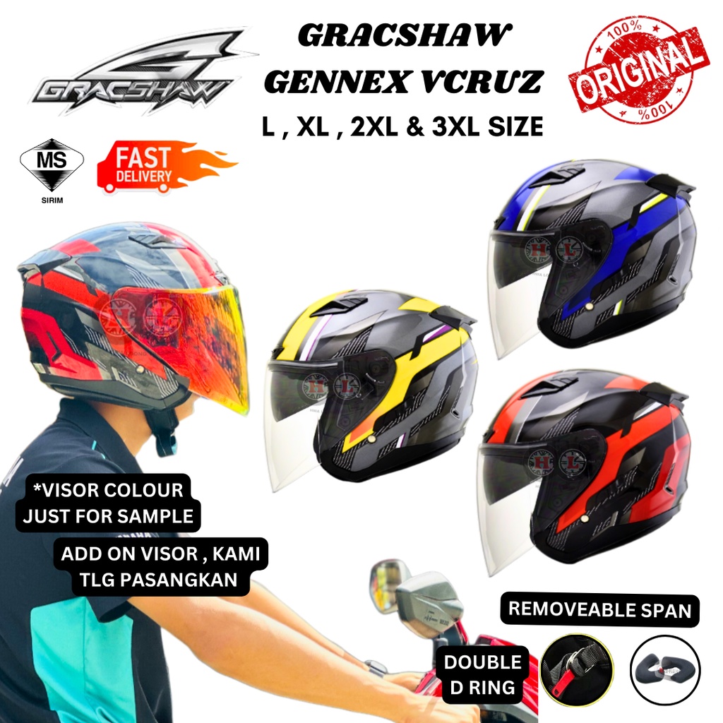 GRACSHAW GENNEX G535 VCRUZ HELMET DOUBLE VISOR (GRACSHAW HELMET HONDA GENNEX VCRUZ SERIES RS150 FACE