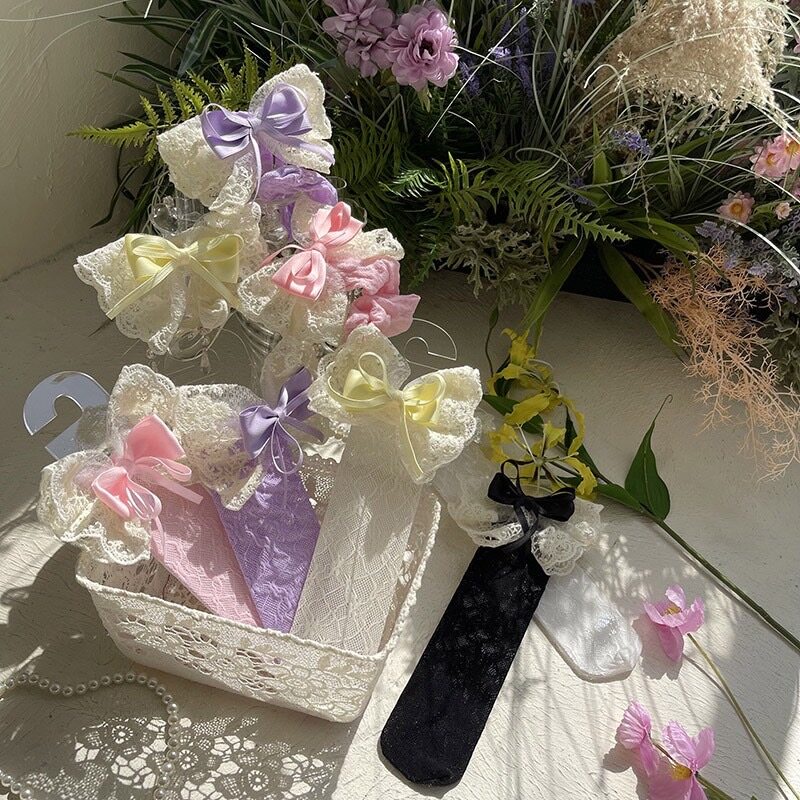 PRETTY BABY พร้อมส่ง ถุงเท้าเด็ก ถุงเท้าลูกไม้ ติดโบว์ใหญ่. (1-15ปี) (993)