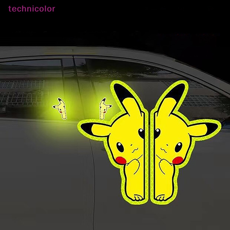 [technicolor] สติกเกอร์สะท้อนแสง ลายการ์ตูนปิกาจูน่ารัก สําหรับติดตกแต่งรถยนต์ รถจักรยานยนต์