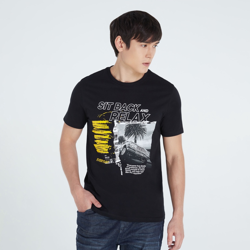 ยินดีต้อนรับ a ราคาต่ำสุดDAVIE JONES เสื้อยืดพิมพ์ลาย สีดำ Graphic Print T-Shirt in black TB0218BKขน