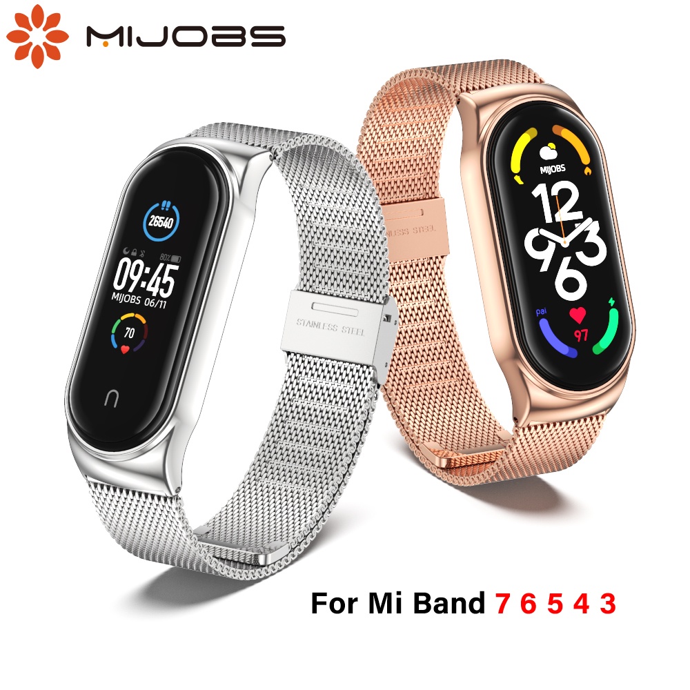 Mijobs สายนาฬิกาข้อมือสเตนเลส โลหะ แบบเปลี่ยน สําหรับ Mi Band 7 Miband 3 Mi Band 4 Xiaomi Mi Band 5 NFC Mi Band 6