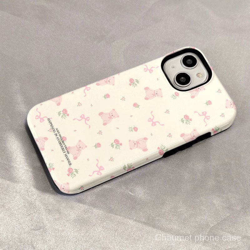 เคสโทรศัพท์มือถือแบบแข็ง สองชั้น ลายดอกไม้ หมี วรรณกรรม แวววาว สําหรับ Iphone 15Promax 15Pro 14 Pro Max 14 plus 13 Pro Max 13 13pro 11 Pro Max 11 X XR Xs Max 12Pro