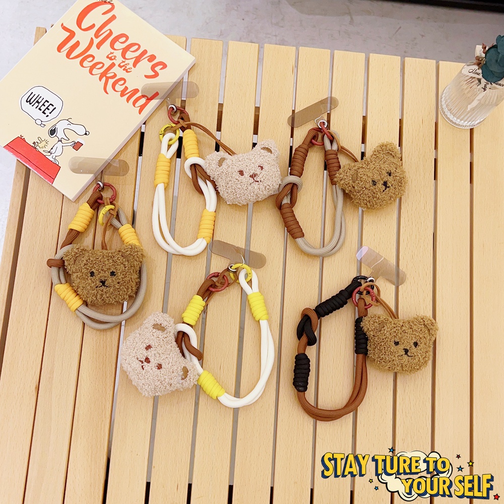 สายคล้องข้อมือสั้น จี้ตุ๊กตาหมีน่ารัก แบบพกพา ป้องกันการสูญหาย สามารถปรับได้ สีสันสดใส สําหรับโทรศัพท์มือถือทุกรุ่น