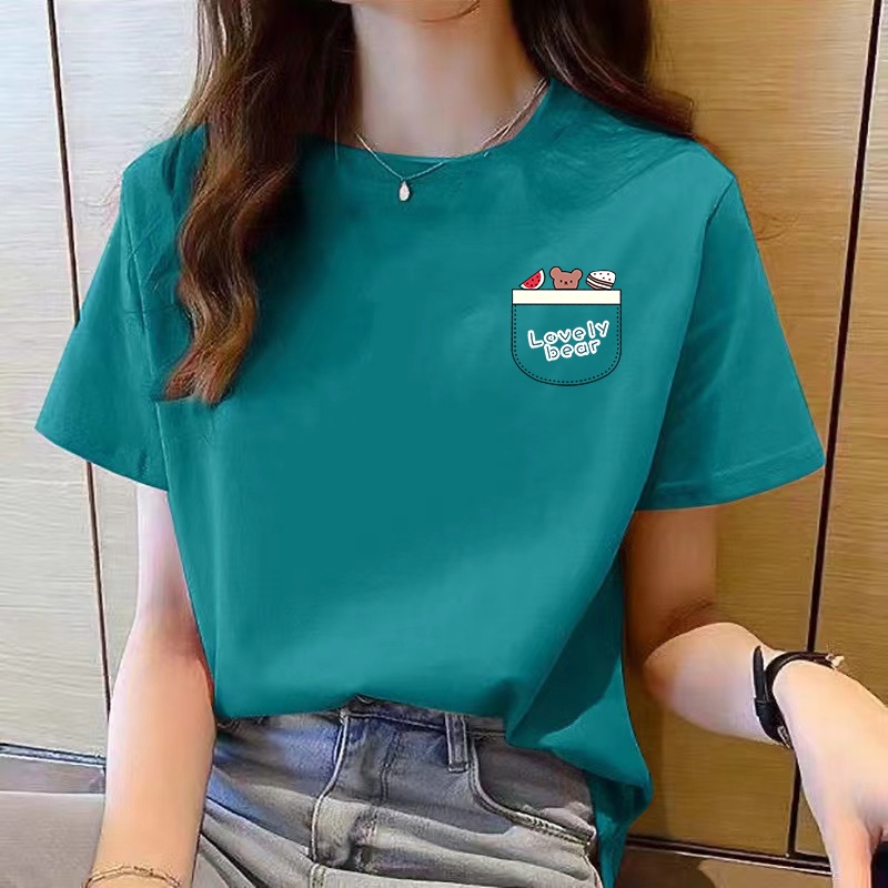 เสื้อยืดคอกลม แขนสั้น ทรงหลวม สีแดง แฟชั่นสําหรับผู้หญิง