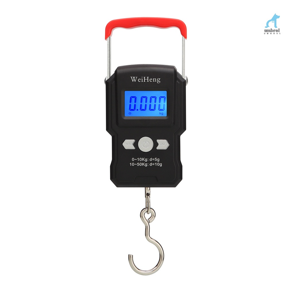 Umt เครื่องชั่งน้ําหนักดิจิทัล หน้าจอ LCD 50 กก. 5 กรัม พร้อมตะขอแขวน แบบพกพา