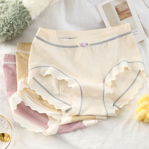 สินค้าพร้อมส่งจากไทย Lookmebra_SHOP (N817) กางเกงในแฟชั่นผ้านุ่มยืด ขอบยางยืด สีพาสเทลแต่งขอบขาหยัก
