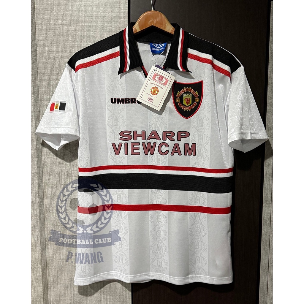 New!! เสื้อฟุตบอลย้อนยุค Retro แมนยู Away เยือน คอปก 1999 อัดชื่อนักเตะ BECKHAM#7