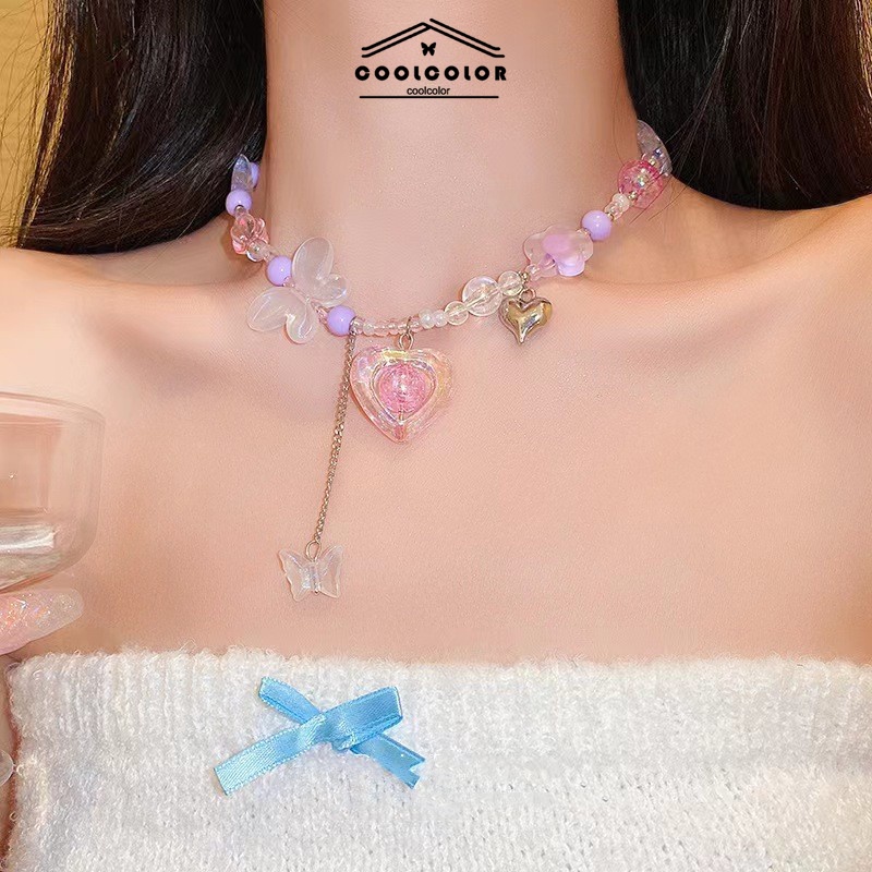 ในไทย สร้อยคอจี้ลูกปัดดอกไม้ลายหัวใจหวานแหววแฟชั่นสไตล์เกาหลีเสน่ห์สําหรับผู้หญิงใหม่โซ่ไหปลาร้า.COD