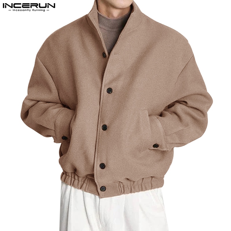 Incerun เสื้อแจ็กเก็ตลําลอง แขนยาว สีพื้น สไตล์เกาหลี แฟชั่นสําหรับผู้ชาย