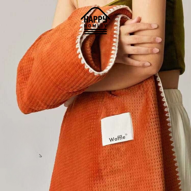 ผ้าห่ม ผ้าฟลีซ ผ้าสักหลาด ลายวาฟเฟิล เหมาะกับสํานักงาน สําหรับนักเรียน