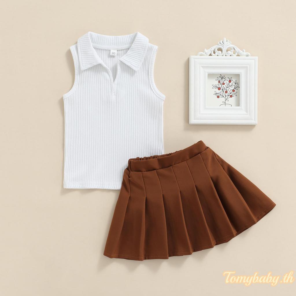 Tomybaby- ชุดเสื้อแขนกุด และกระโปรงพลีท แฟชั่นฤดูร้อน สําหรับเด็กผู้หญิง