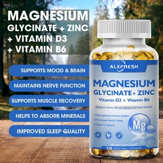 Alxfresh Magnesium Glycinate 500mg ผลิตภัณฑ์เสริมอาหารสําหรับผู้หญิงและผู้ชายการนอนหลับธรรมชาติสนับสนุนสุขภาพกระดูกภูมิคุ้มกันอารมณ์สนับสนุนสุขภาพหัวใจ