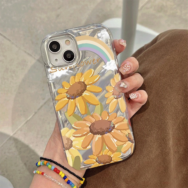 เคสโทรศัพท์มือถือแบบนิ่ม TPU ใส กันกระแทก Rainbow Sunflower สําหรับ iPhone 14 15 13 11 12 Pro Max 6/7/8 Plus X XS XR Max