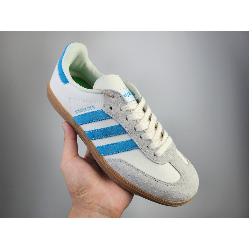 Adidas Clover ผ้าใบผู้ชายคุณภาพสูงผู้หญิง Samba OG ข้าวสีขาวสีฟ้า FW2427 36-45 รองเท้า new