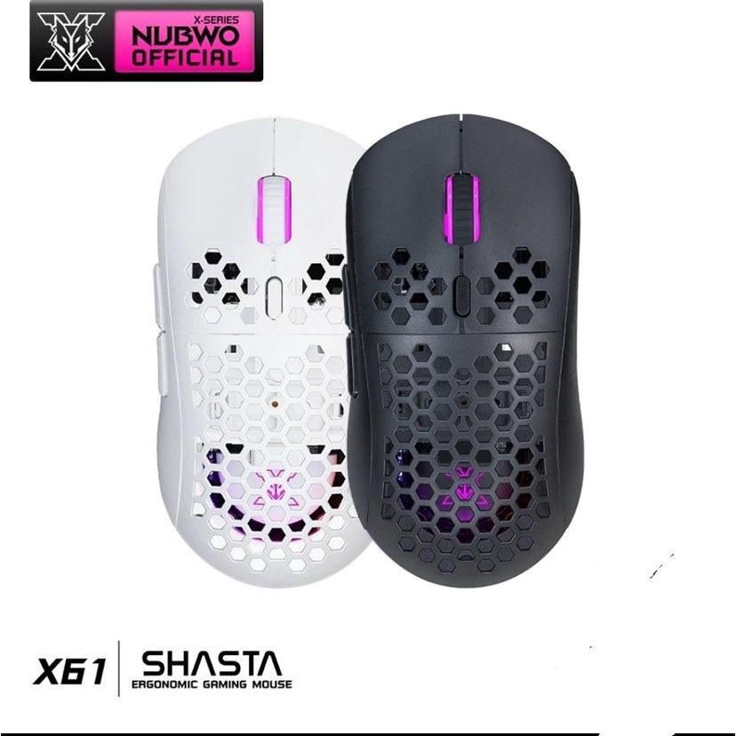 Nubwo X61 WIRELESS & WIRED MACRO เมาส์เกมมิ่งไร้สาย เปลี่ยนกรอบได้ มีไฟ RGB ปรับ DPI ได้ ของแท้รับปร