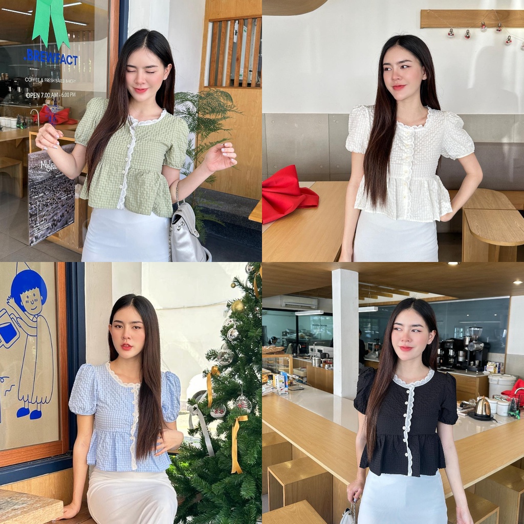 Aurora 🛒พร้อมส่ง🚚 เสื้อไหมพรม แขนสั้น สามารถใส่กับ กางเกง กระโปรง ก็ได้ สไตล์เกาหลี 60109