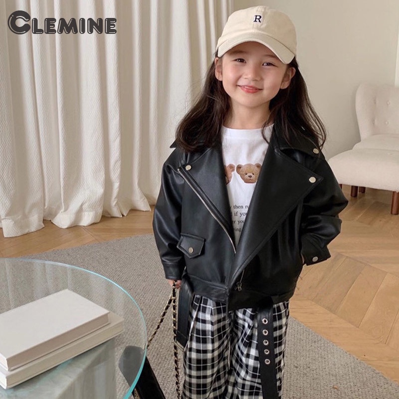Clemineเสื้อแจ็กเก็ตหนัง ตัวสั้น เหมาะกับขี่รถจักรยานยนต์ สําหรับเด็กผู้ชาย และเด็กผู้หญิง