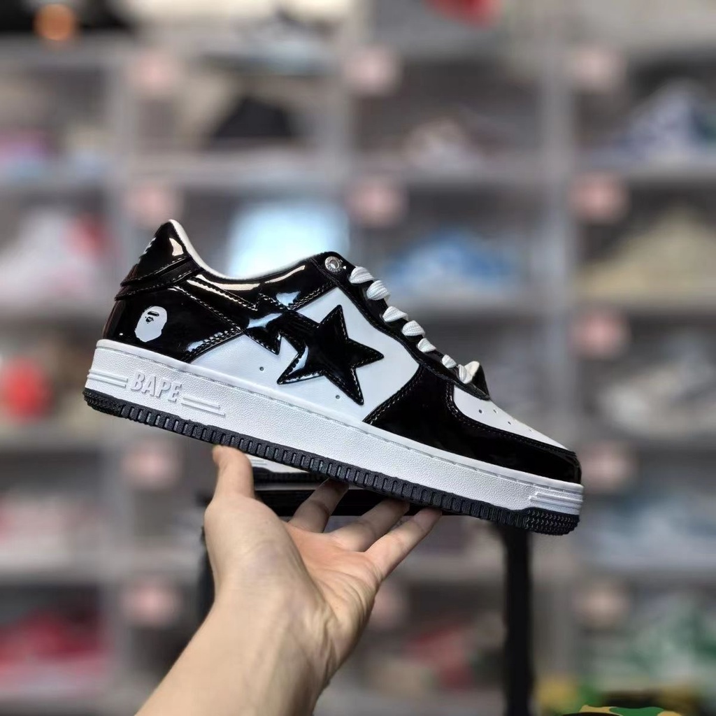 Bape STA Star Men Low Cut Sneakers Black Trendy Men Women Fashion Glossy Shoes Size 36-44 for Women