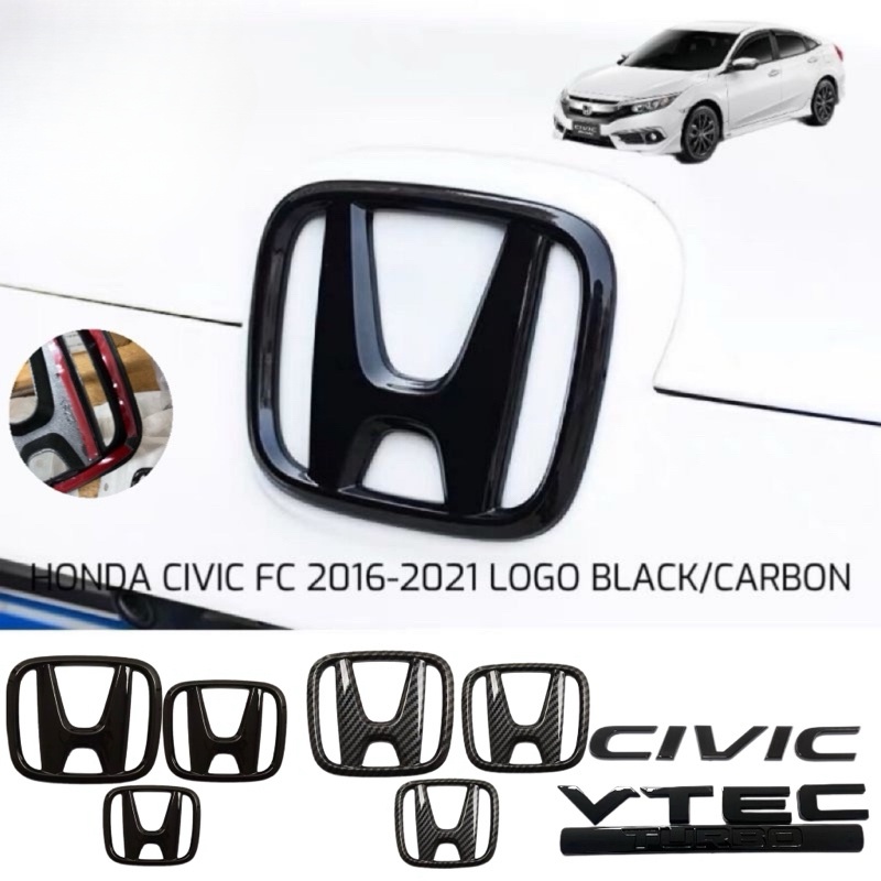 HONDA CIVIC FC 2016-2021 ฝาครอบโลโก้ลายคาร์บอนสีดำ อุปกรณ์แต่งภายนอกรถยนต์
