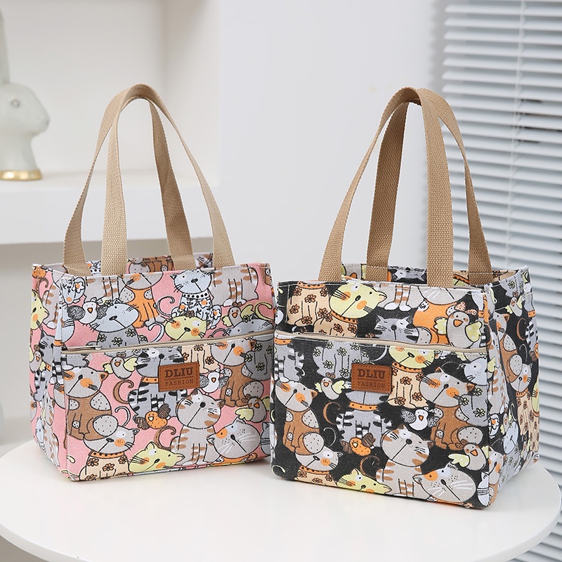 Thermal Insulated Lunch Food Tote Bag น่ารักพิมพ์ออกแบบกระเป๋าสําหรับห้องครัวJD