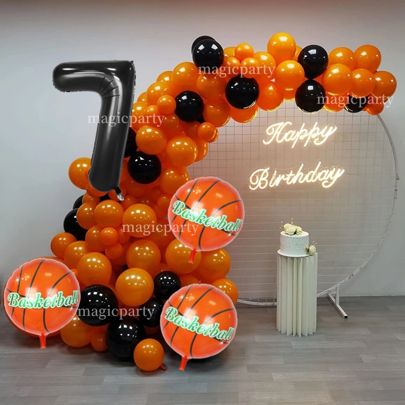 บอลลูนบาสเก็ตบอล NBA Themed สีดํา 32 นิ้ว 1-9th Number ฟอยล์บอลลูนวันเกิดชุดตกแต่งวันเกิด Boys Birth