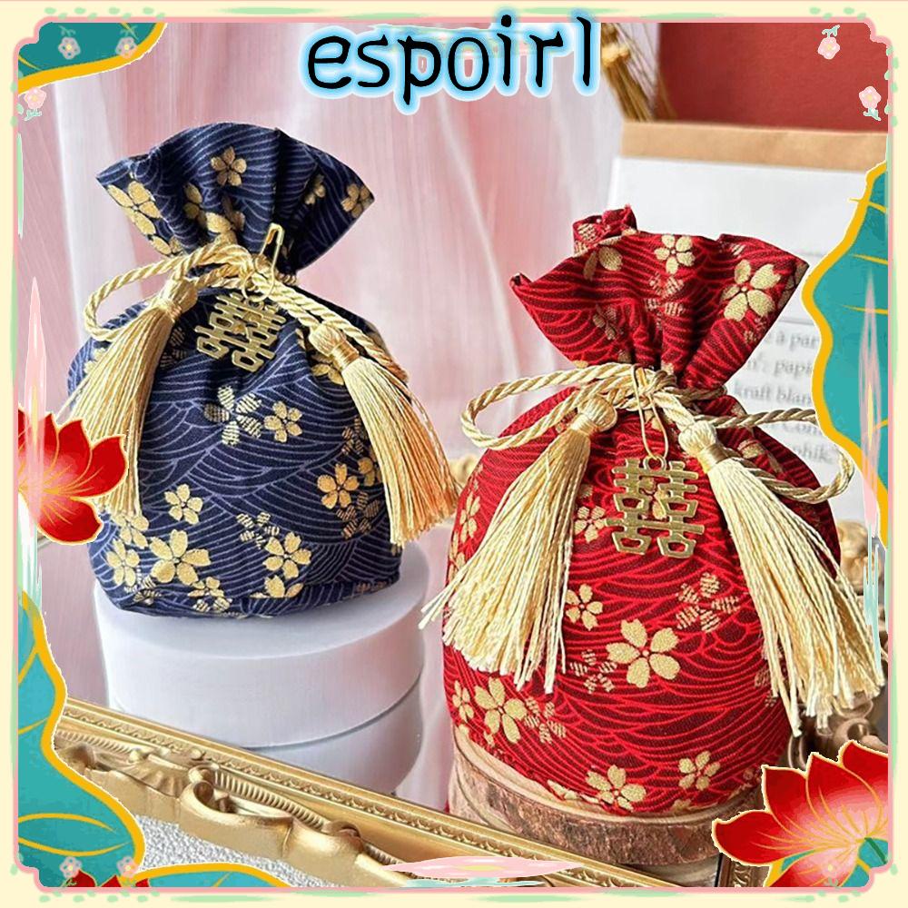Espo ถุงผ้าฝ้าย ลาย Cny สีส้ม เหมาะกับเทศกาลตรุษจีน ฤดูใบไม้ผลิ สําหรับใส่ของขวัญแต่งงาน