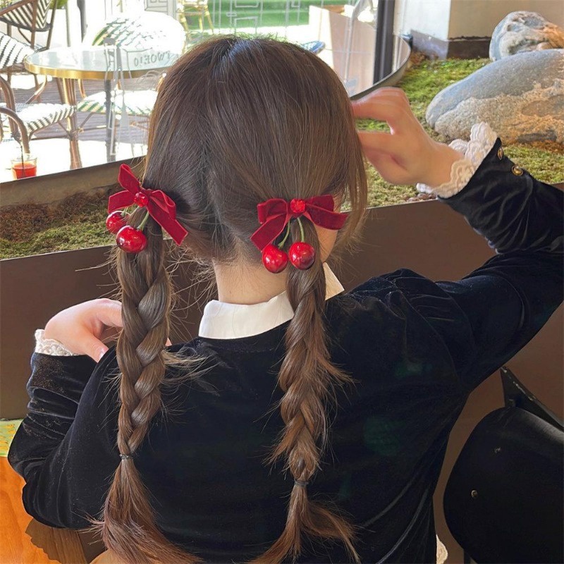 [ Featured ] ปิ่นปักผมแฟชั่น สีแดง - กิ๊บปากเป็ดปีใหม่ - กิ๊บเชอร์รี่จําลอง - เครื่องประดับผมโบว์ สําหรับงานปาร์ตี้ - เครื่องประดับผม สาวหวาน