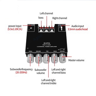 ZK-MT21 TPA3116 2.1 ช่องบลูทูธ 5.0 เครื่องขยายเสียงซับวูฟเฟอร์ 50WX2 + 100W เครื่องขยายเสียงสเตอริโอเบส