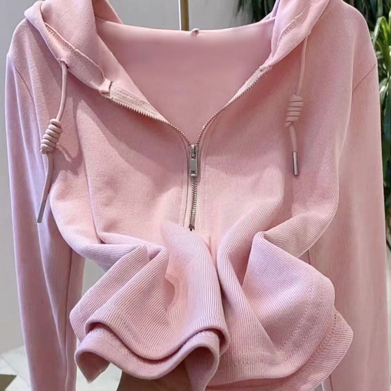 NZN เสื้อกันหนาวมีฮู้ดสีทึบไม่สม่ําเสมอผู้หญิงฤดูใบไม้ร่วงใหม่แขนยาว