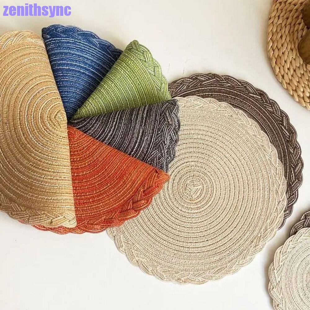 Zenithsync แผ่นรองจานทอ, แผ่นรองจานถักทรงกลม 18/30/38 ซม., เสื่อโต๊ะลื่นล้างทําความสะอาดได้สไตล์นอร์ดิกเสื่อฉนวนกันความร้อนงานแต่งงาน