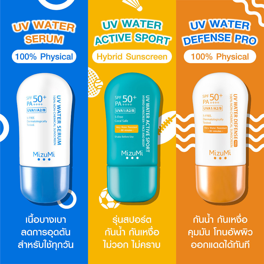 🔹 (หลอดใหญ่) Mizumi UV Water Serum SPF50+ PA++++ มิซึมิ ครีมกันแดดทาหน้า กันน้ำ กันเหงื่อ ✨