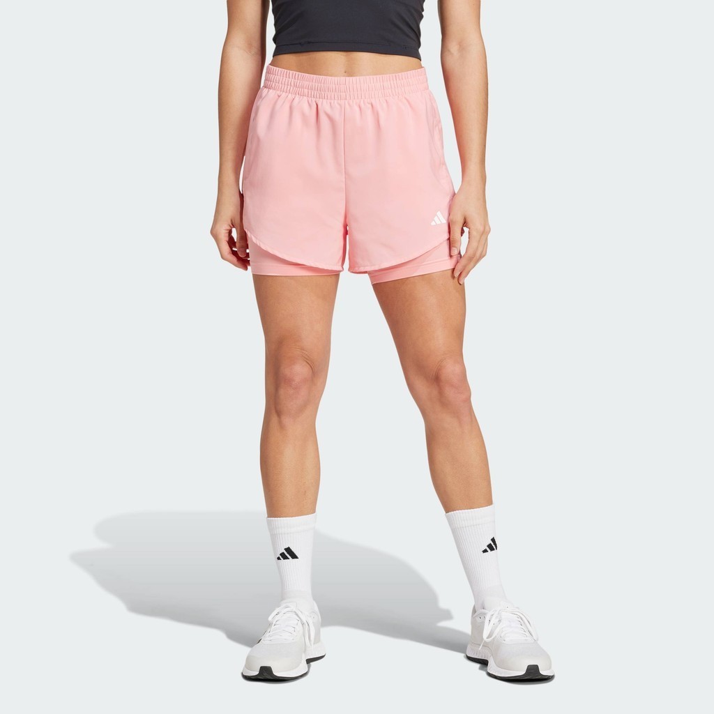 adidas เทรนนิง กางเกงขาสั้นดีไซน์ทูอินวันสไตล์มินิมอล AEROREADY Made for Training ผู้หญิง สีชมพู IX1007